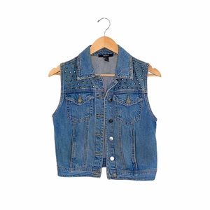 Jean Denim Silver Studded Button Vest with Pockets